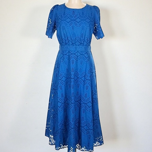 Sézane Ladya Embroidered Midi Dress in Vibrant Blue FR 44/ US 12 - Picture 5 of 13